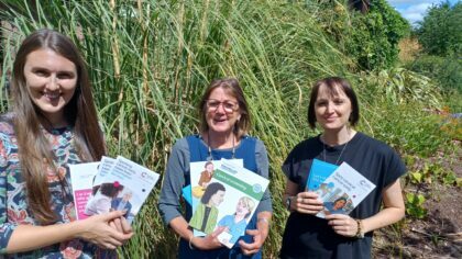 Image showing three women holding cancer leaflets