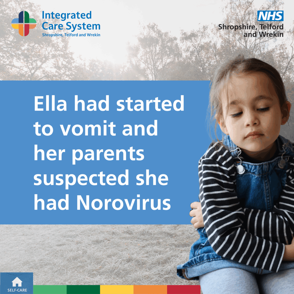 Young girl with tummy bug. Text reads: Ella had started to vomit and her parents suspected she had Norovirus.
