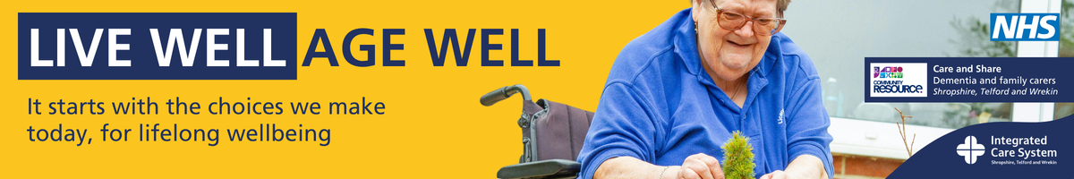 Woman in wheelchair doing some gardening. Text reads: live well, age well. It starts with the choices we make today, for lifelong wellbeing.