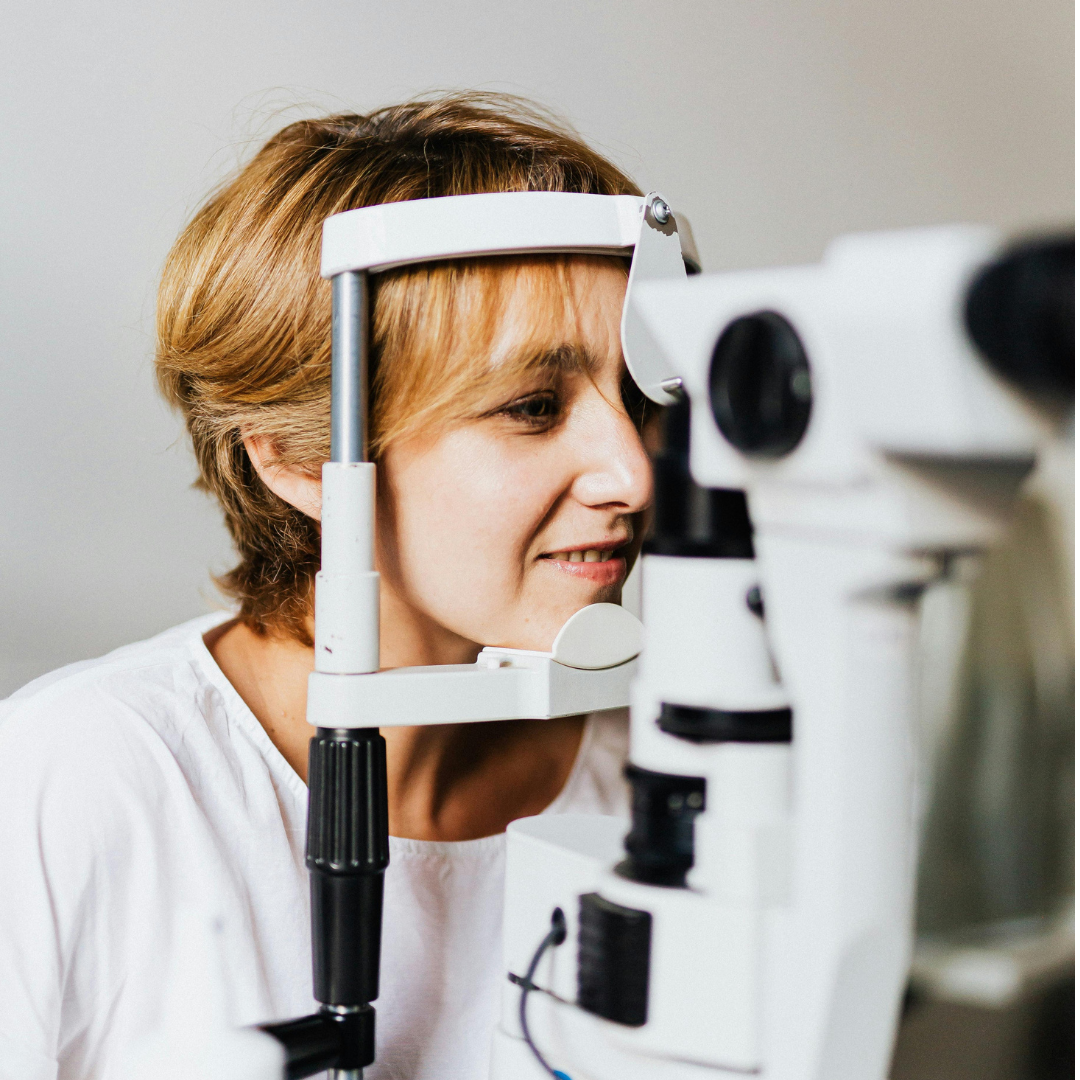 Woman getting eye test Woman having her eye test