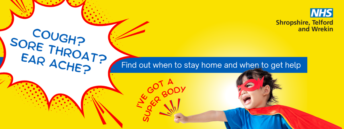 A child dressed as a superhero. Text reads: Find out when to stay home and when to get help.