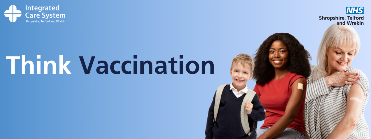 Three people. Text reads: Think Vaccination