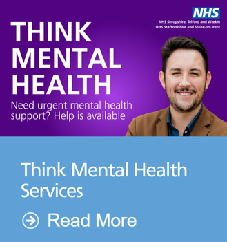 Mental health practitioner on purple background. Text reads: Think mental health. Need urgent mental health support? Help is available.
