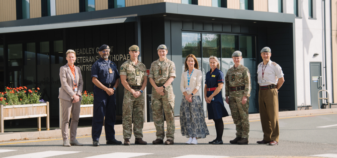 Some of the health and MoD personnel involved in Operation Lazurite, pictured outside the Headley Court Veterans’ Orthopaedic Centre at RJAH