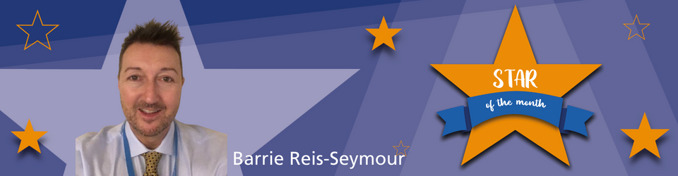 Image shows Barrie Reis-Seymour with a star shaped background.