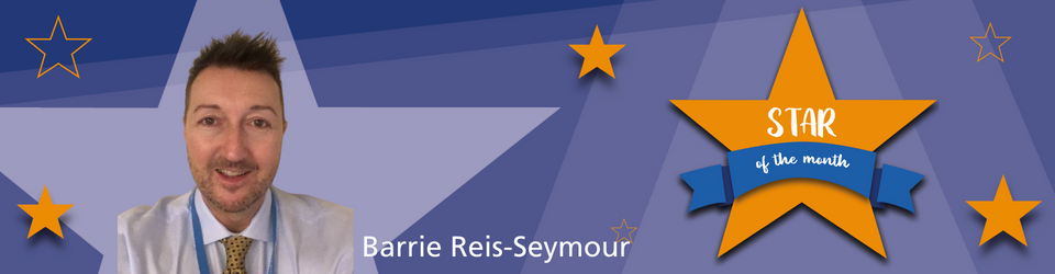 star of the month – web banner (1) Image shows Barrie Reis-Seymour with a star shaped background.