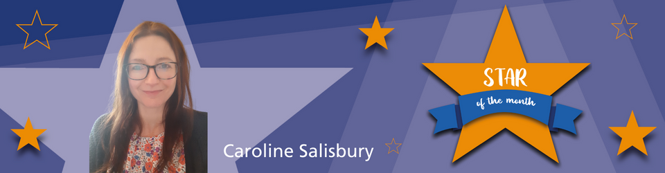 Image shows Caroline Salisbury in front of a star-shaped background.